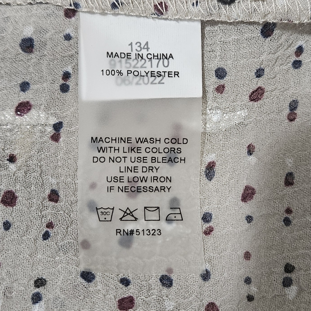 Vince Camuto Beige Button Blouse with Gold Metallic Dots Print Long Sleeve - Picture 7 of 10